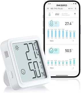 INKBIRD Termometr do higrometru, IBS-TH3-PLUS-WIFI Termometr z higrometrem z wyświetlaczem LCD, sterowaniem aplikacją, powiadomieniami do domu, sypialni, szklarni, piwnicy wina