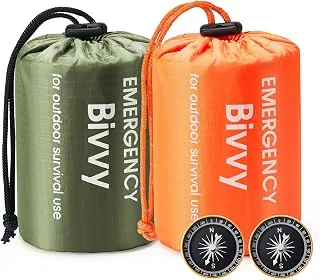 Esky Śpiwór awaryjny, 2 sztuki, przenośny survivalowy termiczny worek bivvy, wodoodporny lekki survivalowy koc-schronienie w workach z kompasem i gwizdkiem na kemping, wędrówki, przygodę na świeżym
