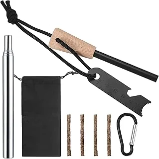 Krzesiwo survivalowe, krzesiwo outdoorowe, magnezowy starter do ognia zestaw survivalowy, krzesiwo z drewnianą rączką, z zestawem podpałek do użytku na zewnątrz, bushcraft, kemping, wędrówki, ognisko