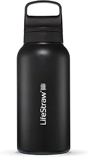 LifeStraw Seria Go – izolowana butelka z filtrem wody ze stali nierdzewnej do podróży i codziennego użytku, usuwa bakterie, pasożyty i mikroplastiki, poprawia smak, 1 l Nordic Noir