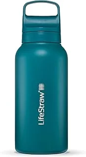 LifeStraw Seria Go – izolowana butelka z filtrem wody ze stali nierdzewnej do podróży i codziennego użytku, usuwa bakterie, pasożyty i mikroplastiki, poprawia smak, 1 l Laguna Teal