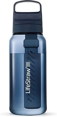 LifeStraw Go Series – butelka z filtrem do wody bez BPA do podróży i codziennego użytku, usuwa bakterie, pasożyty i mikroplastiki, poprawia smak, 1 l Morza Egejskiego