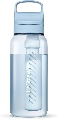 LifeStraw Go Series – butelka z filtrem do wody bez BPA do podróży i codziennego użytku, usuwa bakterie, pasożyty i mikroplastiki, poprawia smak, 1 l islandzki niebieski