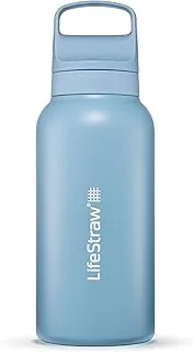 LifeStraw Seria Go – izolowana butelka z filtrem wody ze stali nierdzewnej do podróży i codziennego użytku, usuwa bakterie, pasożyty i mikroplastiki, poprawia smak, 1 l islandzki niebieski