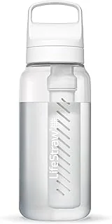 LifeStraw Go Series – butelka z filtrem do wody bez BPA do podróży i codziennego użytku, usuwa bakterie, pasożyty i mikroplastiki, poprawia smak, 1 l, biały polarny