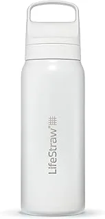 LifeStraw Seria Go – izolowana butelka z filtrem wody ze stali nierdzewnej do podróży i codziennego użytku, usuwa bakterie, pasożyty i mikroplastiki, poprawia smak, 680 ml Polar White