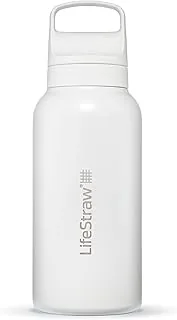 LifeStraw Seria Go – izolowana butelka z filtrem wody ze stali nierdzewnej do podróży i codziennego użytku, usuwa bakterie, pasożyty i mikroplastiki, poprawia smak, 1 l, biały polarny