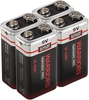 Warriors 4X Wysokowydajne baterie alkaliczne 9V Super Długotrwałe - do czujników dymu, pilotów zdalnego sterowania i samochodów RC (4 count)