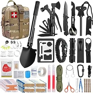Zestaw ratunkowy i pierwsza pomoc, profesjonalny sprzęt survivalowy z torbą Molle, dla mężczyzn, na kemping, przygody na świeżym powietrzu (kamuflaż)