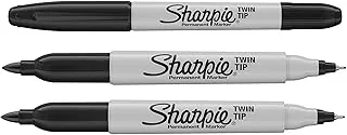 Sharpie Marker permanentny z podwójną końcówką – czarny atrament – 3 sztuki – cienkie i bardzo cienkie końcówki