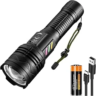 ASORT Latarka LED do ładowania, bardzo jasna 500000 lumenów, zoom, 6 trybów, wodoszczelność IP67, idealna na kemping, wędrówki, wędkowanie, aktywności na świeżym powietrzu, w sytuacji awaryjnej, w