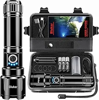 Blukar LED Latarka, Super Jasne Potężna Długotrwała Latarki, Regulowane Ogniskowanie, 5000 mAh, IP67 Wodoodporna na Przerwy w Dostawie Prądu, Camping, Wędrówki, Sytuacje Awaryjne