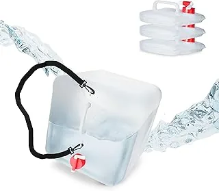 Relaxdays Składany kanister na wodę, zestaw 4 sztuk, 20 l, pojemnik na wodę z kranikiem i paskiem do noszenia, nie zawiera BPA, przezroczysty/czerwony