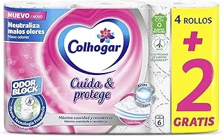 Papier toaletowy COLHOGAR Care & Protect Odor Block, 3 warstwy, opakowanie 4+2 rolki - biały talk zapachowy+C3: I8