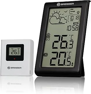 Bresser Radiowa stacja pogodowa z czujnikiem zewnętrznym Meteo Temp W, termometr wewnętrzny i zewnętrzny, prognoza pogody, ostrzeżenie przed mrozem, zegar radiowy DCF, duży wyświetlacz, cyfrowy