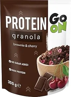 GO ON - Granola białkowa 300g, musli bez cukru, musli granola, chrupiące musli, musli z białkiem roślinnym, zdrowe musli, zdrowe śniadanie, płatki zbożowe - Brownie Cherry