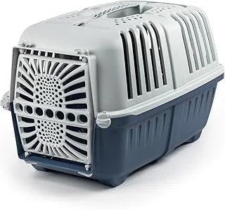 lionto Transporter dla psa z wytrzymałego recyklingowego tworzywa sztucznego, 48x31,5x33 cm, z zamknięciem i uchwytem, idealny także dla kotów i małych zwierząt, do 15 kg, niebieski