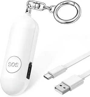 Cichy Alarm Kobiet, 130 dB, Głośny Alarm Osobisty, Kieszonkowy Alarm z Stroboskopem LED, Breloczek do Kluczy