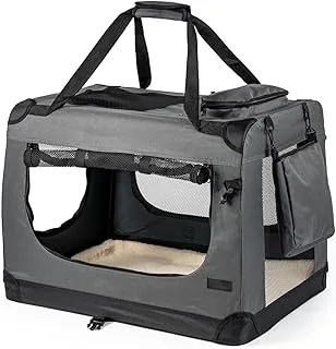 lionto Składany transporter dla psa do podróży i samochodu, 70x52x50 cm, wytrzymały transporter z uchwytami i kocem dla kota i psa do 15 kg, mocna torba z tkaniny, szary