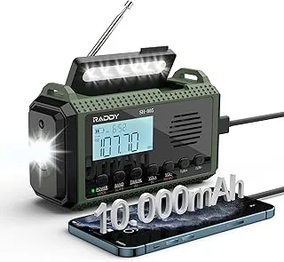 Raddy SH-905 Radio korbowe, pojemność 10000 mAh, SW/AM/FM, solarne radio awaryjne, przenośne, krótkofalowe, z latarką, lampką do czytania, SOS w przypadku awarii zasilania, do survivalu, na kemping