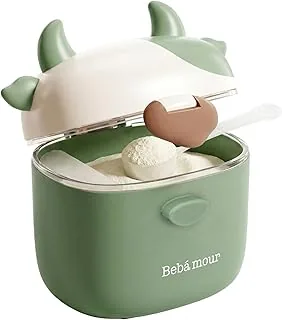 Bebamour Baby Milk Powder Dispenser Śliczna krowa mleczna Przenośny pojemnik na mleko w proszku do podróży na zewnątrz Hermetyczne pudełko na przekąski z pokrywką,460ML,Green