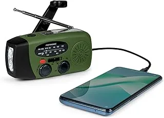 Metronic Radio FM Przenośne Solarne Ładowanie 2000mAh Dynamo - Stanowisko z przyciskiem SOS Awaryjne - Funkcja Latarki LED - Zielony i czarny - 477216