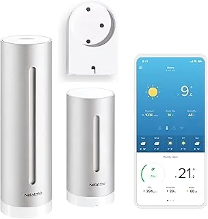 Netatmo Stacja pogodowa Indoor Outdoor z bezprzewodowym czujnikiem zewnętrznym - kompatybilna z Amazon Alexa i Apple HomeKi, NWS-AMZ