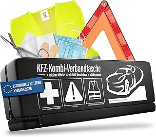 HELDENWERK Zestaw pierwszej pomocy 3 w 1 do samochodu 2026 w całej Europie i sprawdzony (zgodna z przepisami ruchu drogowego), torba kombi z kamizelką ostrzegawczą, trójkątem ostrzegawczym i apteczką