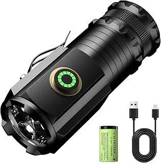 ASORT Latarka LED Niezwykle jasna, ładowalna, 5 trybów oświetlenia, 3*P35 LED, Mini latarka taktyczna Wodoodporna latarka do stosowania w sytuacjach awaryjnych na zewnątrz Kemping (18350 Bateria)