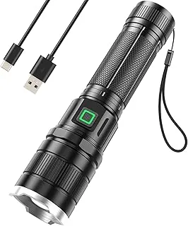 GEARLITE latarka LED do ładowania, 10 000 lumenów, bardzo jasna latarka LED z 3 trybami, wodoszczelna, zoom, latarka do ręki, idealna na kemping, wędrówki, outdoor, sytuacje awaryjne