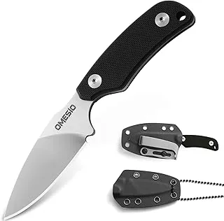Omesio Nóż Neck Knife D2 ze stali, 42A Fulltang mały nieruchomy nóż G10 z pochwą Kydex i długość ostrza 7,6 cm, Spear Point