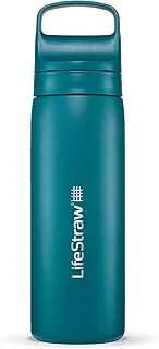 LifeStraw Seria Go – butelka z filtrem do wody ze stali nierdzewnej z podwójną ścianką bez BPA, izolowana próżniowo, do podróży i codziennego użytku; Laguna Teal