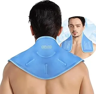 REVIX XL Ice Pack na szyję na urazy – wielokrotnego użytku żelowa folia na lód łagodząca ból, gorący i zimny kompres do urazów sportowych i regeneracji po operacji, miękka pluszowa podszewka