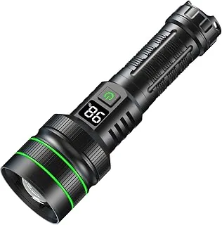 ASORT Latarka LED, bardzo jasna, 30 000 lumenów, ładowana, z wyświetlaczem LCD, zasięg 3000 m, 6 trybów świecenia, najjaśniejsza latarka na świecie, wodoszczelna, do użytku na zewnątrz, w sytuacjach