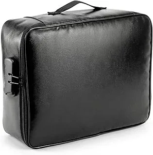 QWORK® Ognioodporna torba na dokumenty, organizer na ważne dokumenty, zamykana skrzynka na dokumenty, wodoodporna, na cenne dokumenty, czarna