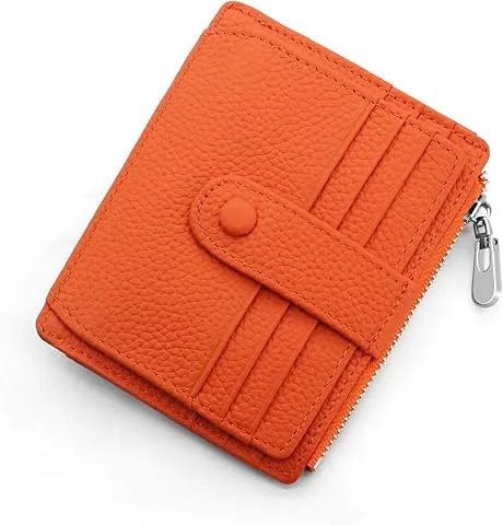 Portfel damski męski RFID, minimalistyczne etui na karty kredytowe ze skóry naturalnej, mały portfel damski z kieszonką na suwak na bilon, mini portfel z 14 przegródkami na karty (pomarańczowy)