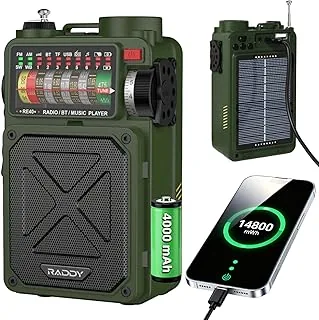 Radio krótkofalowe Raddy RE40 Odbiornik FM/AM/SW, radio 4000mAh na baterię, głośnik BT, radio z korbą, z białym szumem, SOS, obsługa USB, karty micro SD