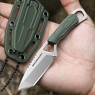 DRACHENADER Nóż Tanto na Szyję - Mały Stały Nóż Fulltang Outdoor Mini z Plastikową Pochwą