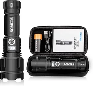 AOMEES Latarka LED USB Typ-C 200 000 lumenów – Super jasna, IPX4, 5 trybów, Młotek bezpieczeństwa, Idealna na Camping i Awarie