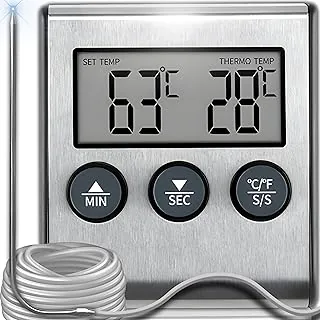 Retoo Cyfrowy termometr z sondą do grilla i mięsa 0–250°C, termometr kuchenny do smażenia, wędzarni i piekarnika, podświetlany wyświetlacz, funkcja COOK i TIMER, C/F, analogowy design