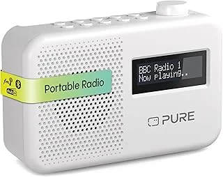 Pure Elan One2 przenośne radio DAB+/FM z Bluetooth 5.1 (wyświetlacz LCD, 10 przycisków pamięci, zasilanie bateryjne z 4 x AA), bawełna biała