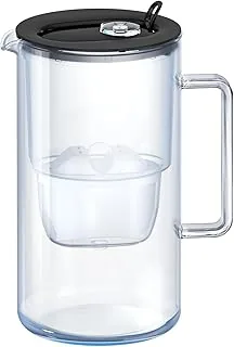 AQUAPHOR Szklany czarny dzbanek filtrujący do wody – szklany dzbanek klasy premium z łatwą do napełniania, otwieraną pokrywką, pojemność 2,5 l, 1 x filtr MAXFOR+ w zestawie, redukuje kamień, chlor i