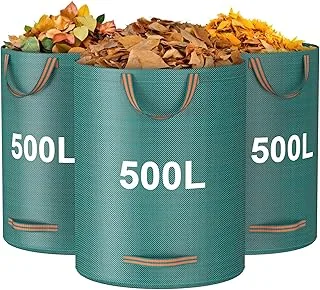 Mokani Worki na odpady ogrodowe, 500 l x 3 worki ogrodowe, wytrzymałe, z uchwytami, wielokrotnego użytku, składane torby kempingowe do recyklingu, na liście, śmieci, gruz, wodoodporne