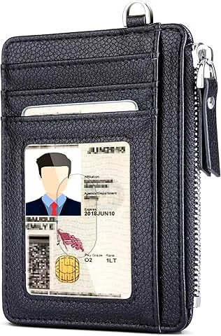 Portfele męskie, etui na karty, małe portfele męskie, ochrona RFID, minimalistyczny design, na suwak, pojemność na 8 kart, czarny