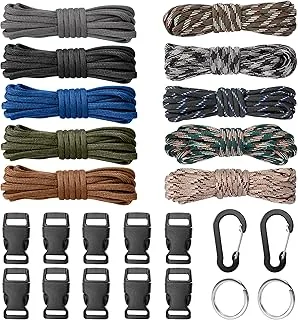 Zestaw Paracord, linka paracord, linka survivalowa typu "zrób to sam", linka spadochronowa, zestaw do rękodzieła z 10 klamrami odblokowującymi, 2 karabińczykami, 2 kółkami na klucze