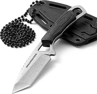 DRACHENADER Nóż Tanto na Szyję - Mały Stały Nóż Fulltang Outdoor Mini z Plastikową Pochwą