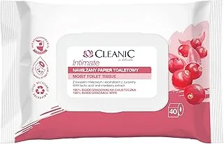 Cleanic Intimate Nawilżany Papier Toaletowy - spłukiwalny - Połączenie nawilżanego papieru i chusteczki nawilżanej - oczyszcza i odświeża okolice intymne - ekstrakt z żurawiny i prebiotyk - 40 sztuk