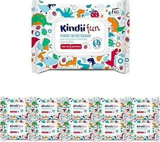 Kindii Fun Nawilżany Papier Toaletowy - spłukiwalny - połączenie nawilżanego papieru i mokrej chusteczki - oczyszcza, odświeża okolice intymne - rumianek - aloes - neutralne PH - 600 szt. - 10x60 szt.
