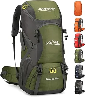 jianyana Plecak turystyczny, wodoodporny, 50 l, składany, trwały, lekki plecak kempingowy z osłoną przeciwdeszczową, na kemping, trekking, wędrówki, spacery, jazdę na rowerze, wspinaczkę, sporty na