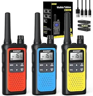 NXGKET Walkie Talkie dla Dorosłych Daleki Zasięg, 3 szt. PMR446 Akumulatorowe Walkie Talkie z Wbudowanymi Bateriami, 16 Kanałów Radia, VOX Bezdotykowy Automatyczny Squelch do Biwakowania Na Zewnątrz